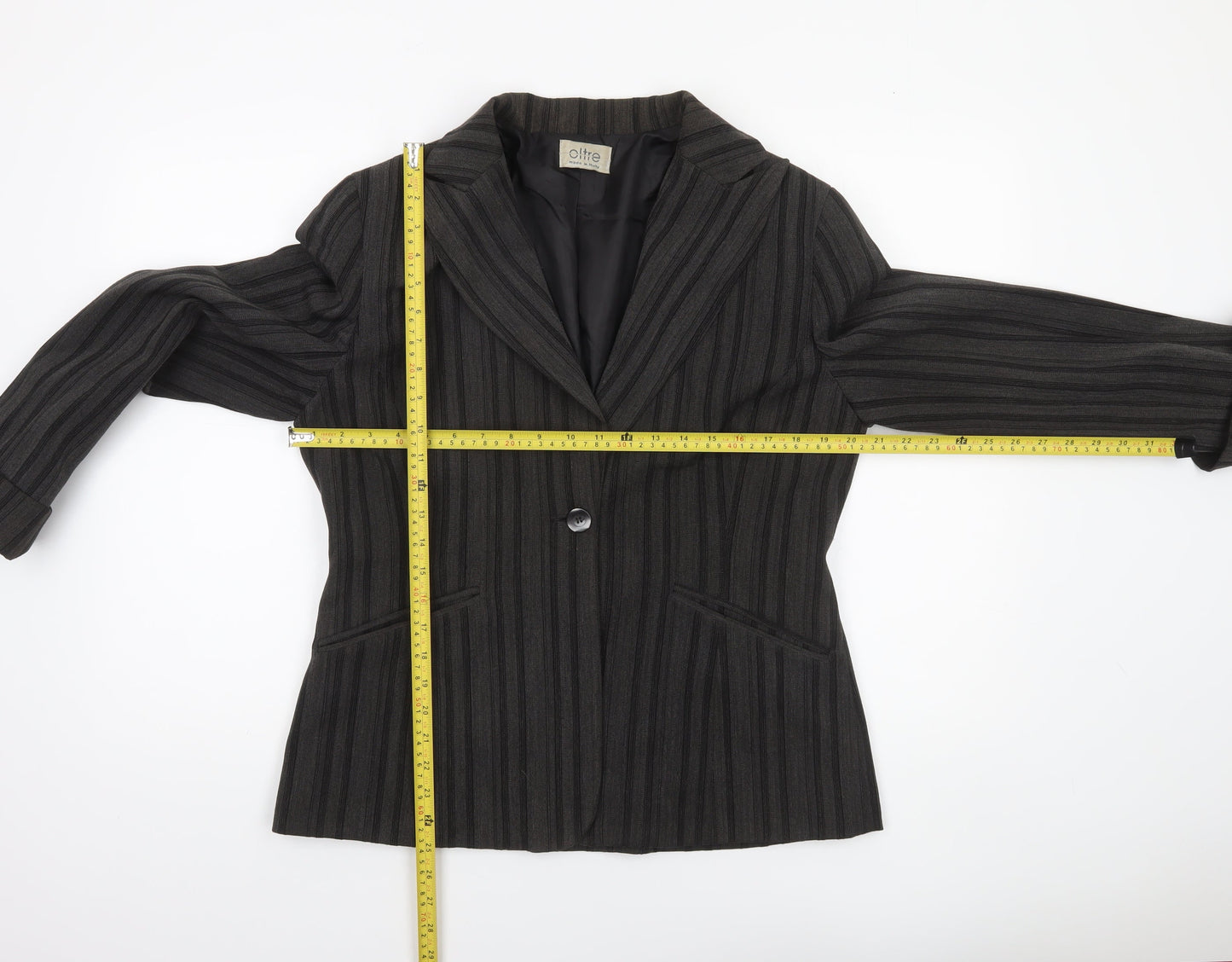 Oltre Women’s Brown Pinstripe Single-Breasted Blazer Size 16