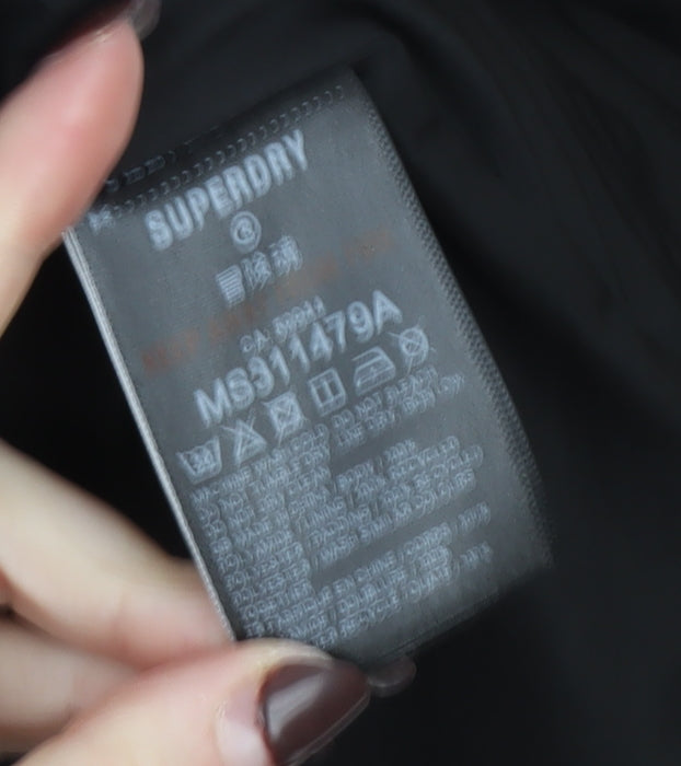 Superdry Women Black M Puffer Jacket Hooded Long Winter Coat