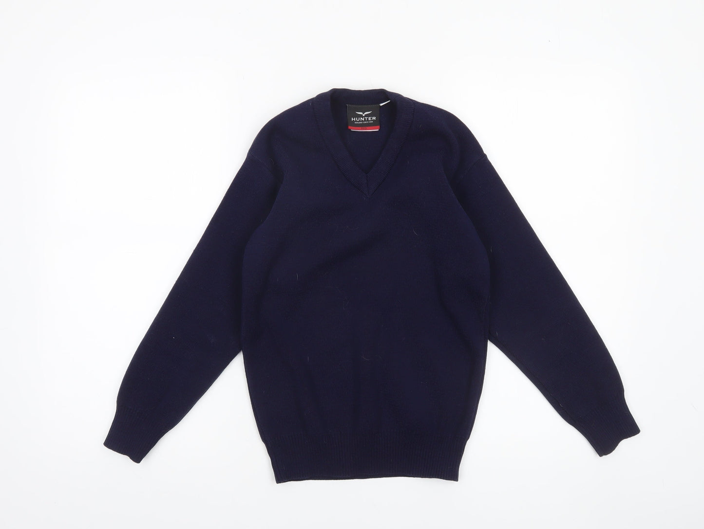 Hunter Boys Navy V-Neck Acrylic School Jumper Size 32 Long Sleeve