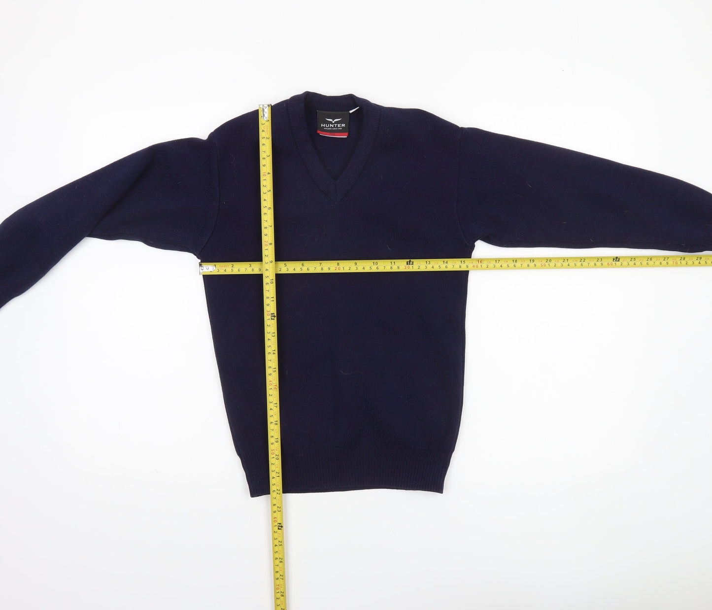 Hunter Boys Navy V-Neck Acrylic School Jumper Size 32 Long Sleeve