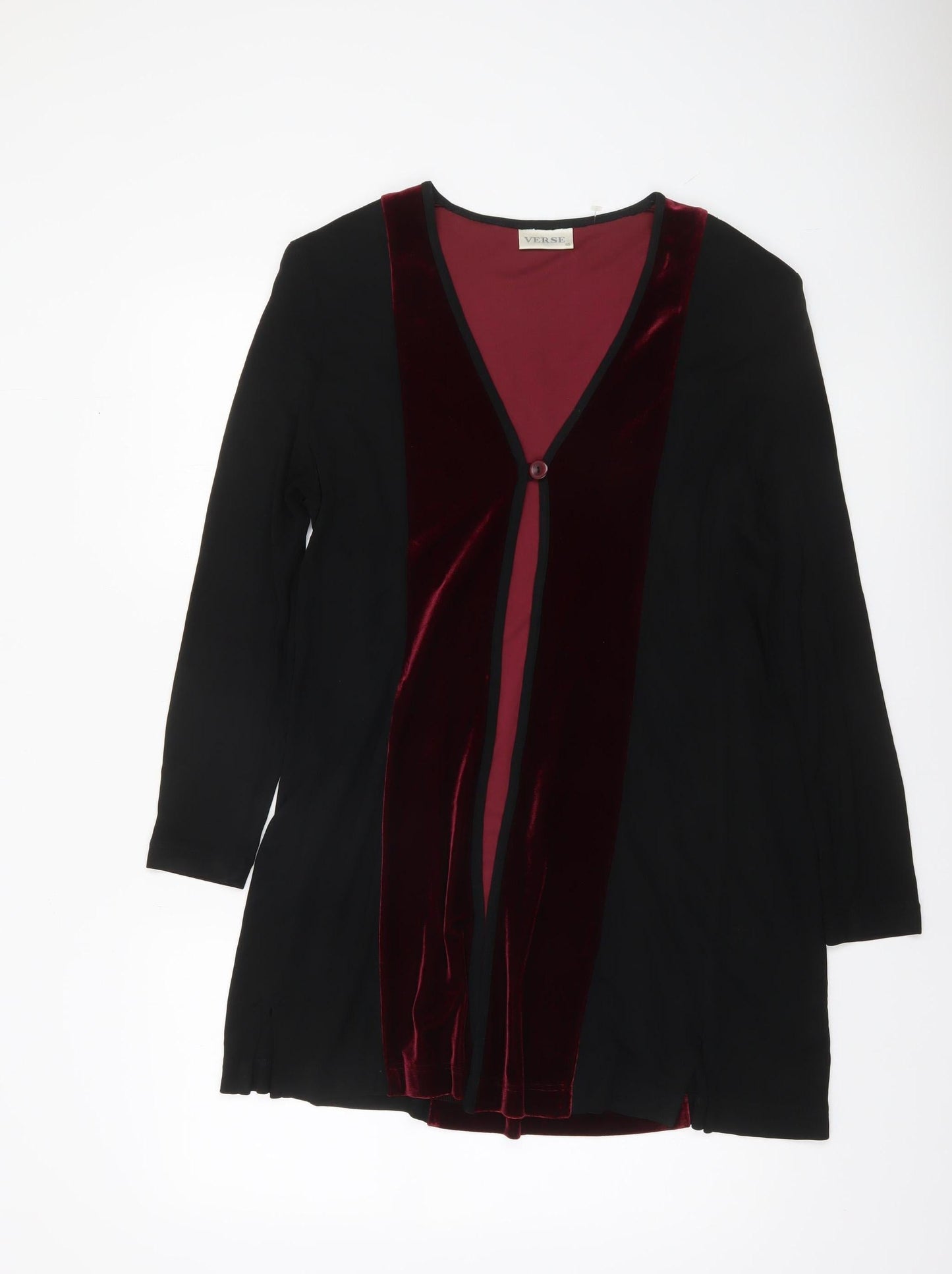 Verse Women’s Black & Burgundy Velvet Trim Mid-Length Coatigan Size 12