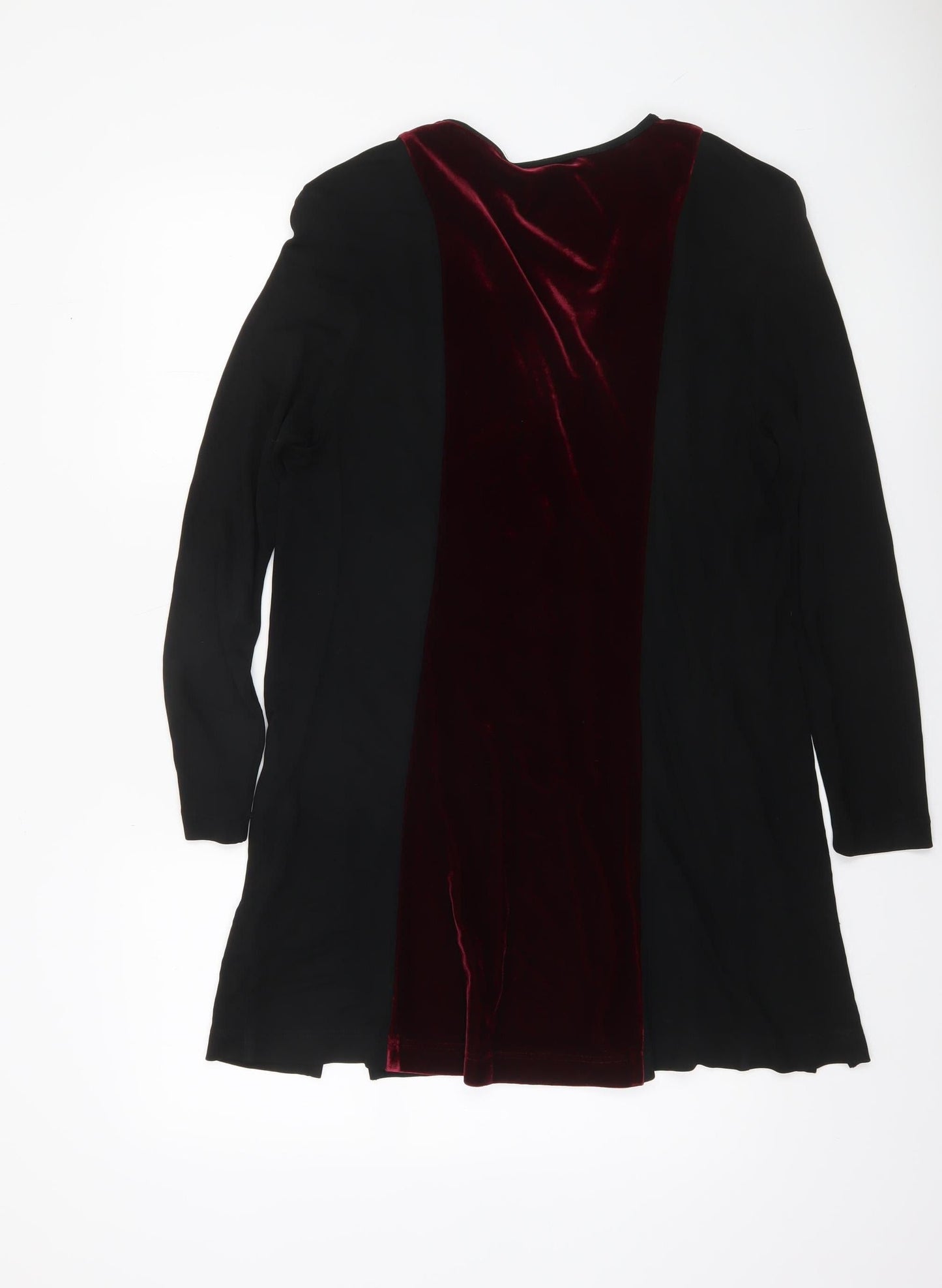 Verse Women’s Black & Burgundy Velvet Trim Mid-Length Coatigan Size 12
