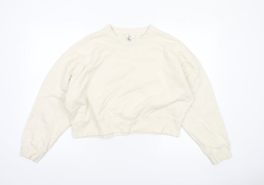 Marks and Spencer Women Ivory Cotton Crew Neck Pullover Sweatshirt M