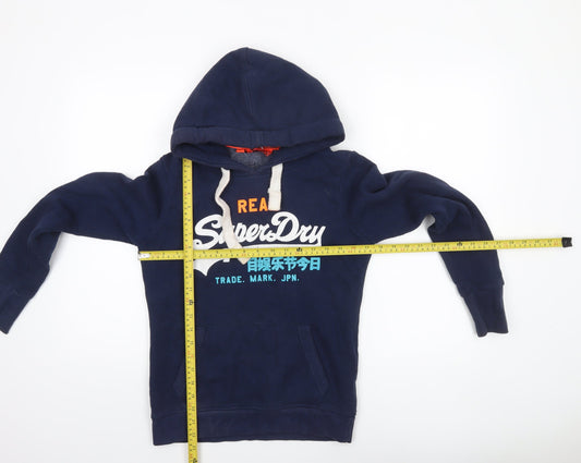 Superdry Women Navy Blue XS Pullover Hoodie with Logo Print