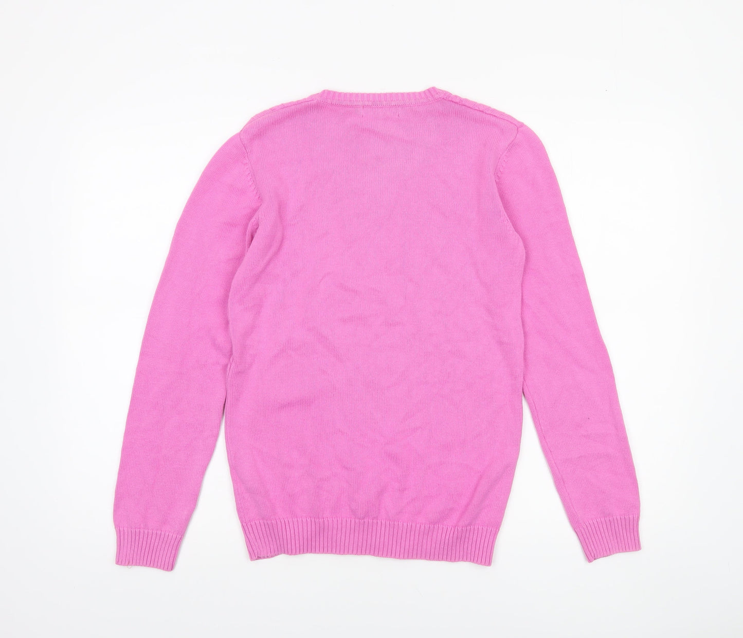Tulchan Women's Pink V-Neck Cotton Cable Knit Jumper Size S