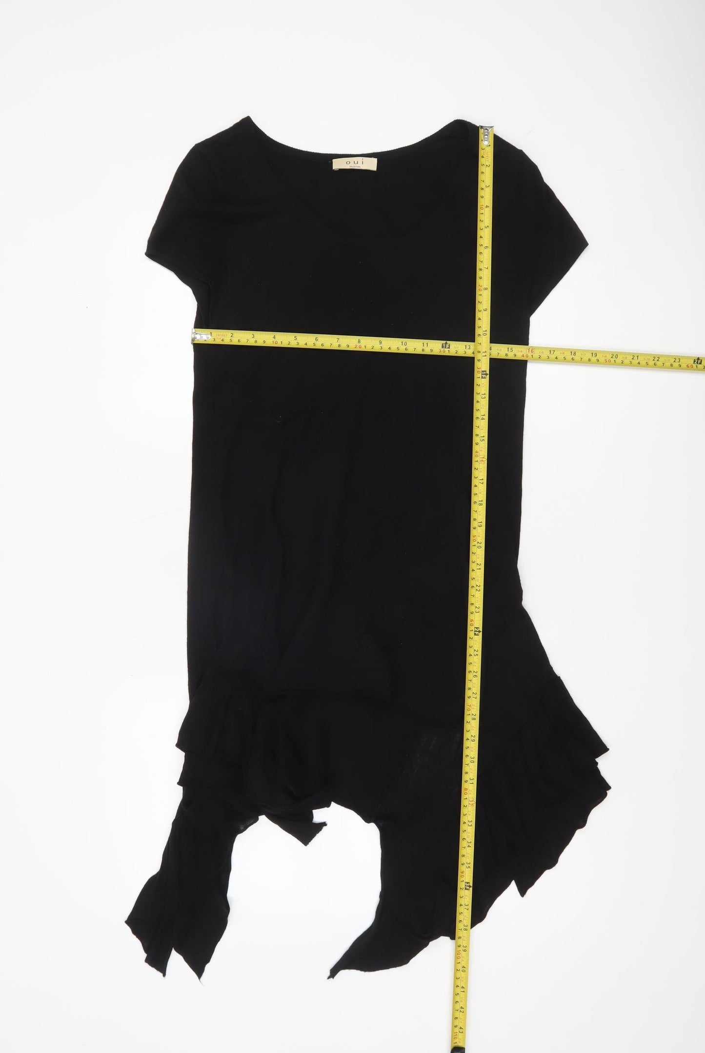 Oui Women’s Black Short Sleeve Ruffle Hem Tunic Jumper Size 14