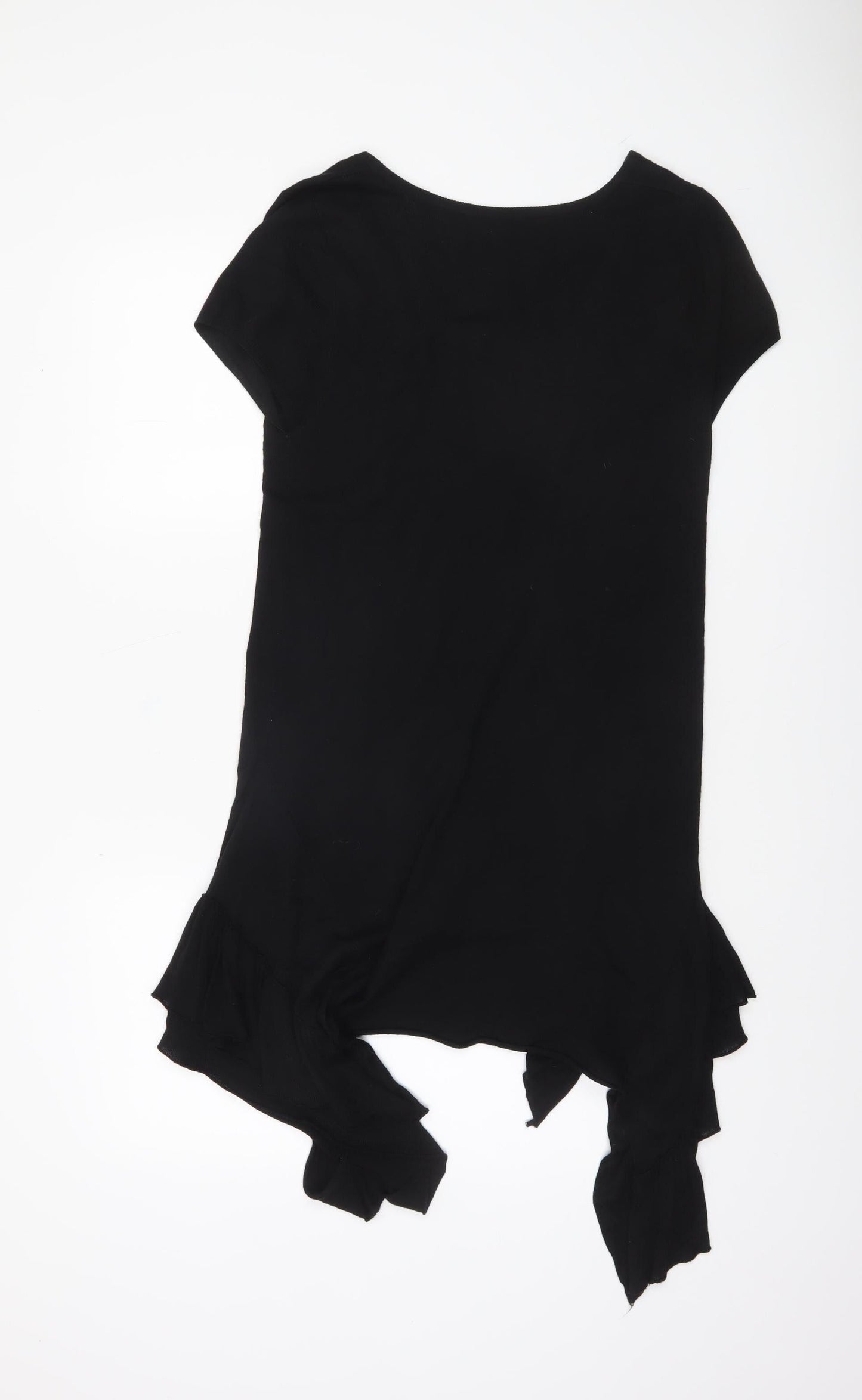 Oui Women’s Black Short Sleeve Ruffle Hem Tunic Jumper Size 14