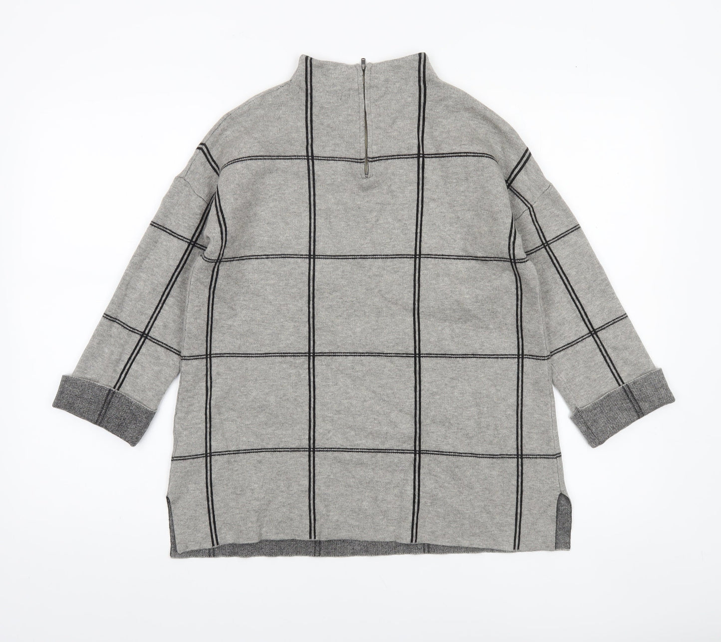 Tahari Women's Grey Checked Mock Neck Knit Jumper Size S