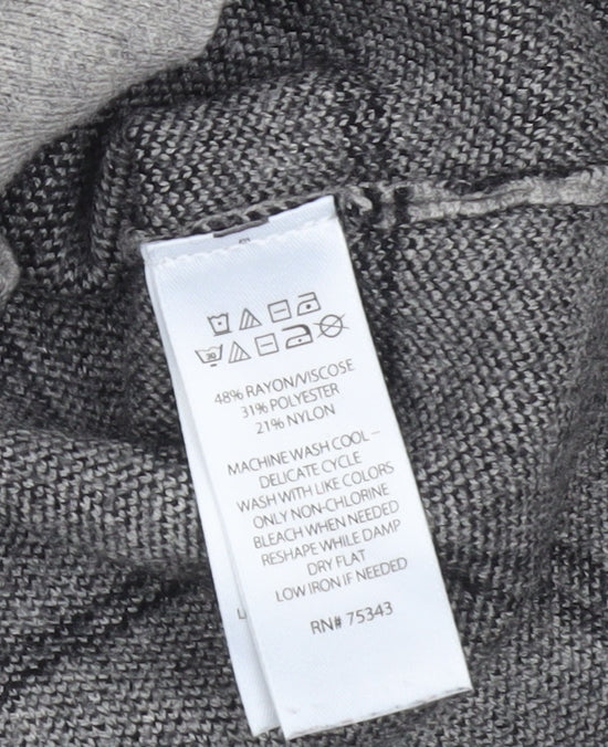 Tahari Women's Grey Checked Mock Neck Knit Jumper Size S