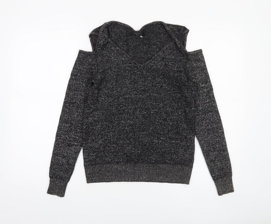 AllSaints Women's Grey Cold Shoulder Knit Jumper Size S