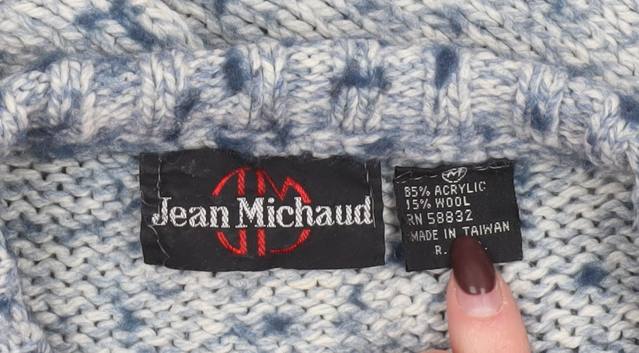 Jean Michaud Men's Blue Argyle Chunky-Knit Wool Blend Pullover Jumper M