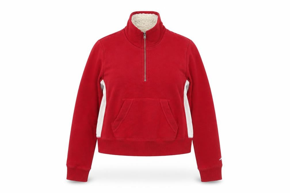 Hollister Women Red 1/4 Zip Sherpa Lined Pullover Sweatshirt XS
