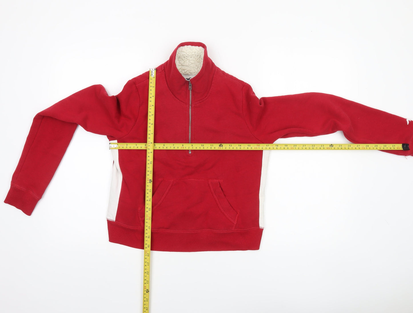 Hollister Women Red 1/4 Zip Sherpa Lined Pullover Sweatshirt XS