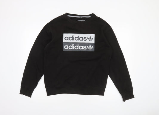 Adidas Mens Black Crew Neck Graphic Logo Sweatshirt Size S