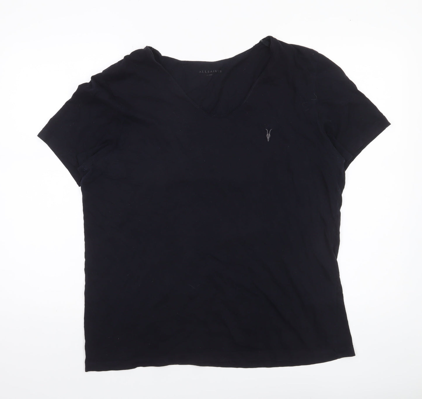 AllSaints Men's Black XL V-Neck Cotton Jersey T-Shirt