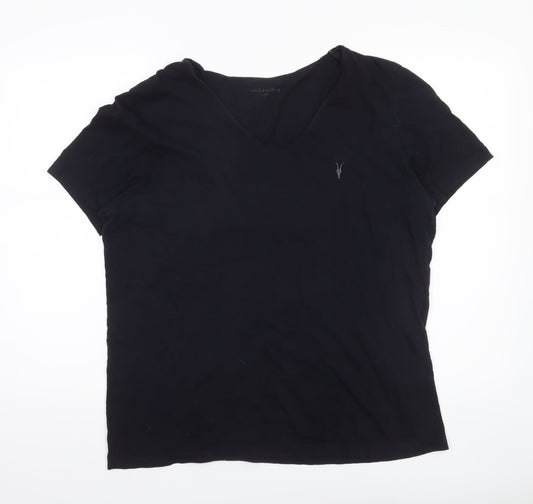 AllSaints Men's Black XL V-Neck Cotton Jersey T-Shirt