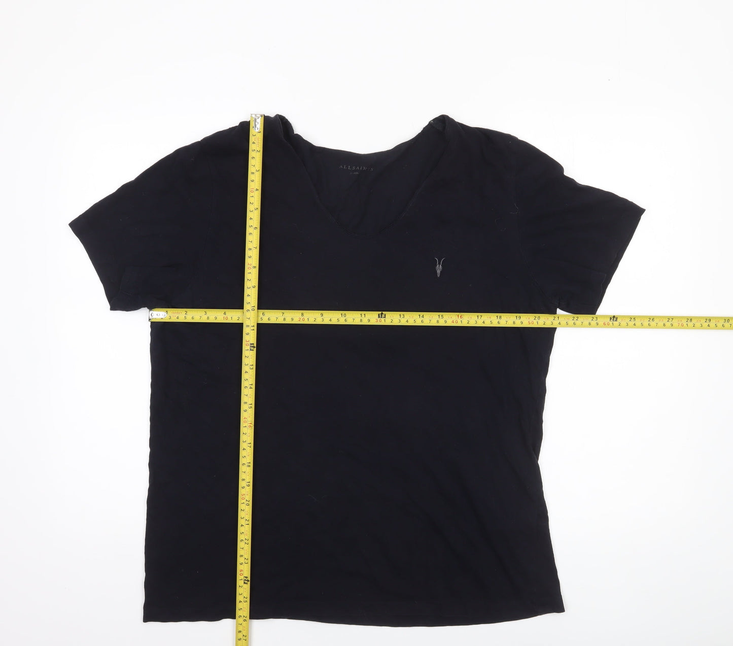 AllSaints Men's Black XL V-Neck Cotton Jersey T-Shirt