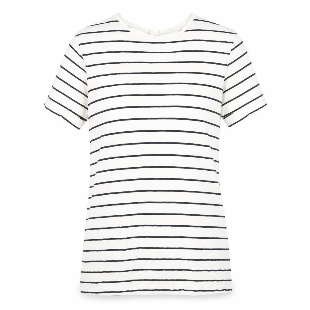 Basic Women's White Striped Short Sleeve Viscose T-Shirt M