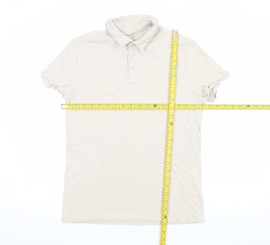 H&M Men Beige Slim Fit Short Sleeve Cotton Polo Shirt S