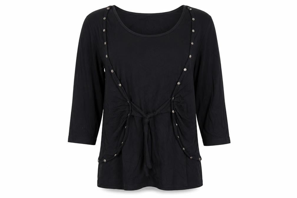 My Own Womens Black 3/4 Sleeve Tunic Blouse Size 14 Stretch Jersey Top