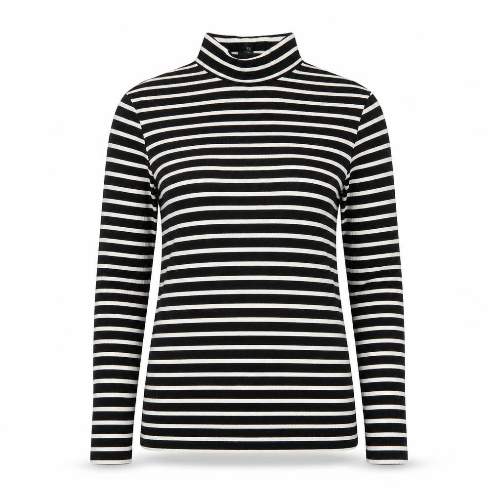 Next Women Black White Striped Roll Neck Long Sleeve Cotton Top Size 8