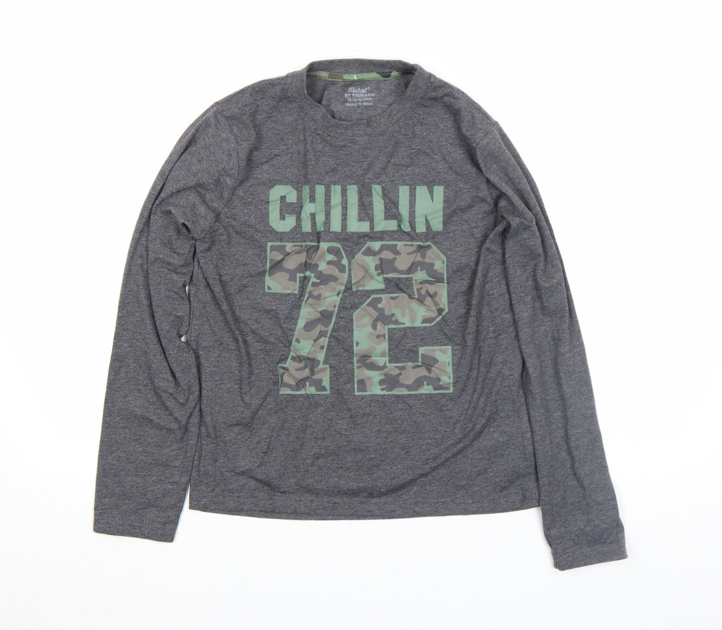 Rebel by Primark Boys Grey Long Sleeve Graphic T-Shirt 12-13 Years