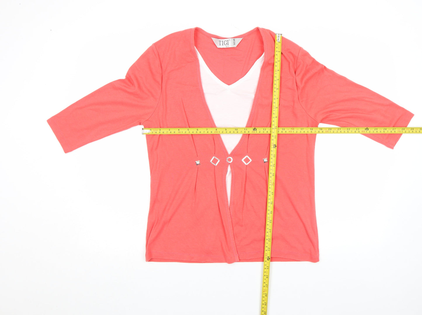 TIGI Wear Women's Pink 3/4 Sleeve V-Neck Tunic Top Size 10/12
