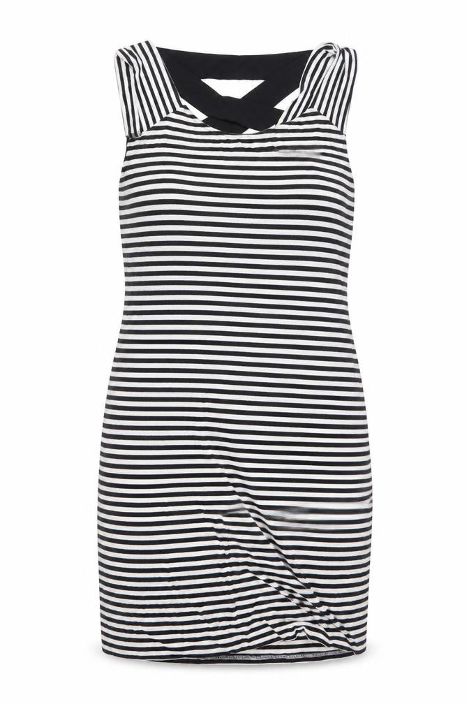 Lopez West Women’s Black Striped Bodycon Knee Length Dress Size 16