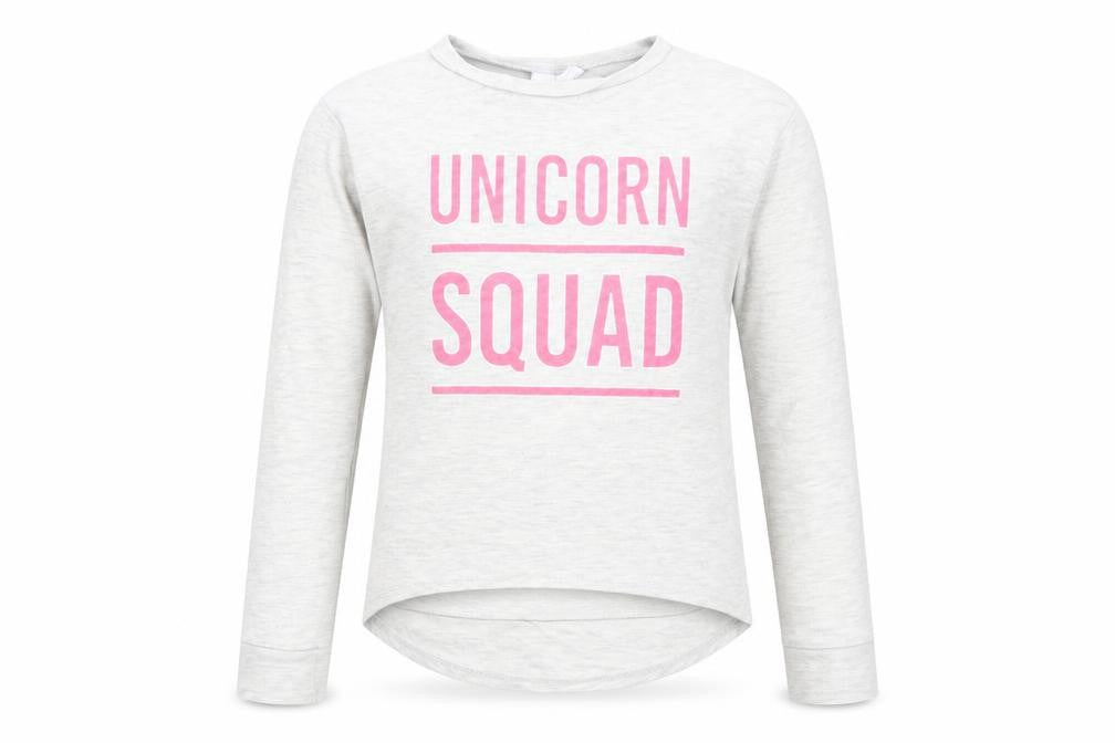 Front view of I Love Girlswear Unicorn Squad Grey Long Sleeve T-Shirt 9 Years