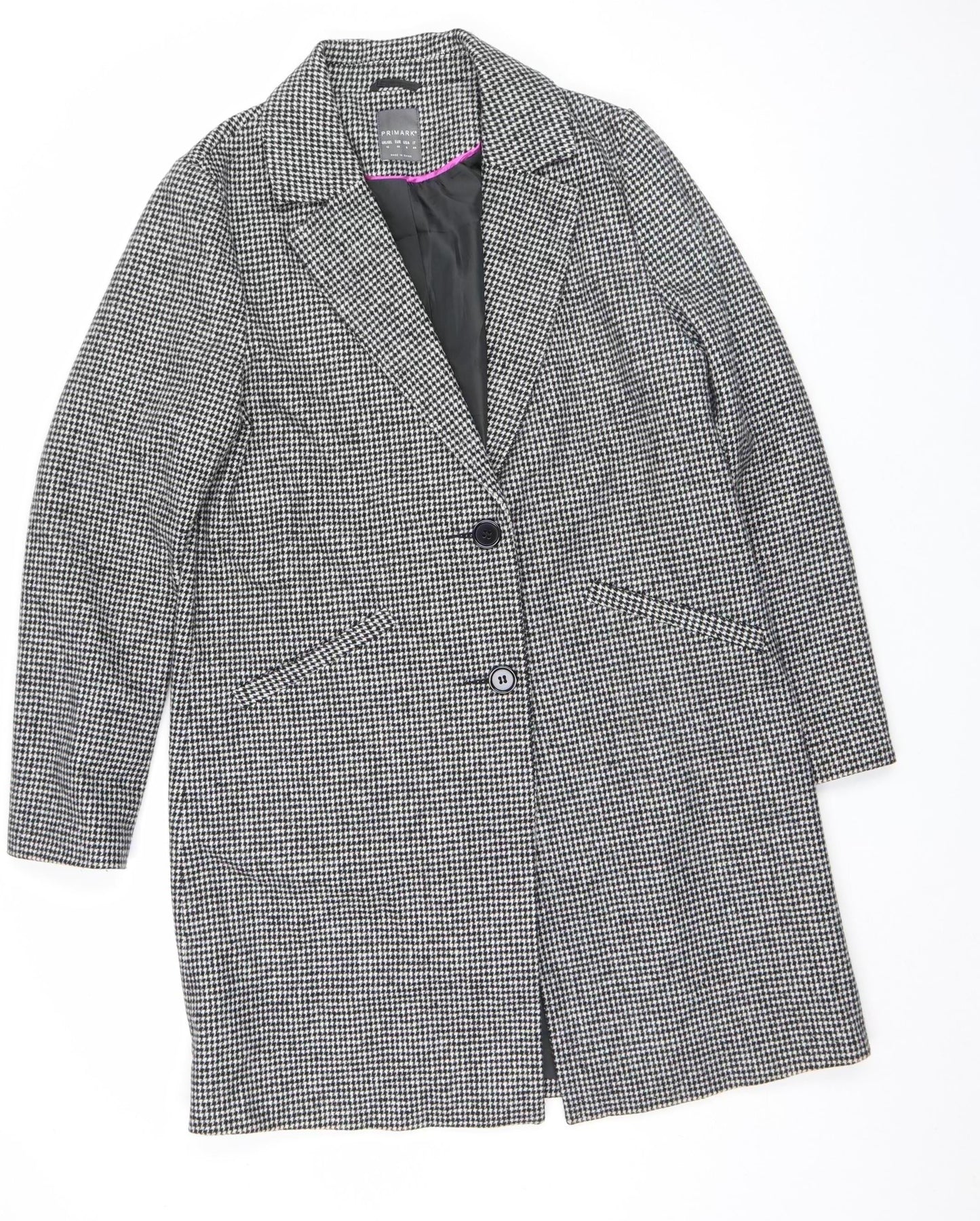Primark Women’s Black Houndstooth Wool Blend Blazer Size 12