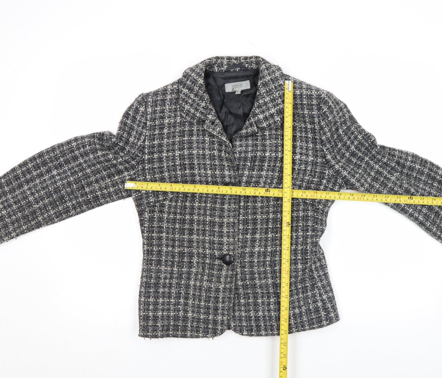 Marks and Spencer Women Black Wool Tweed Blazer Jacket Size 10
