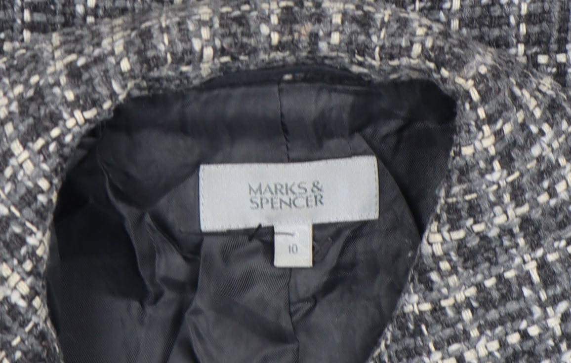 Marks and Spencer Women Black Wool Tweed Blazer Jacket Size 10