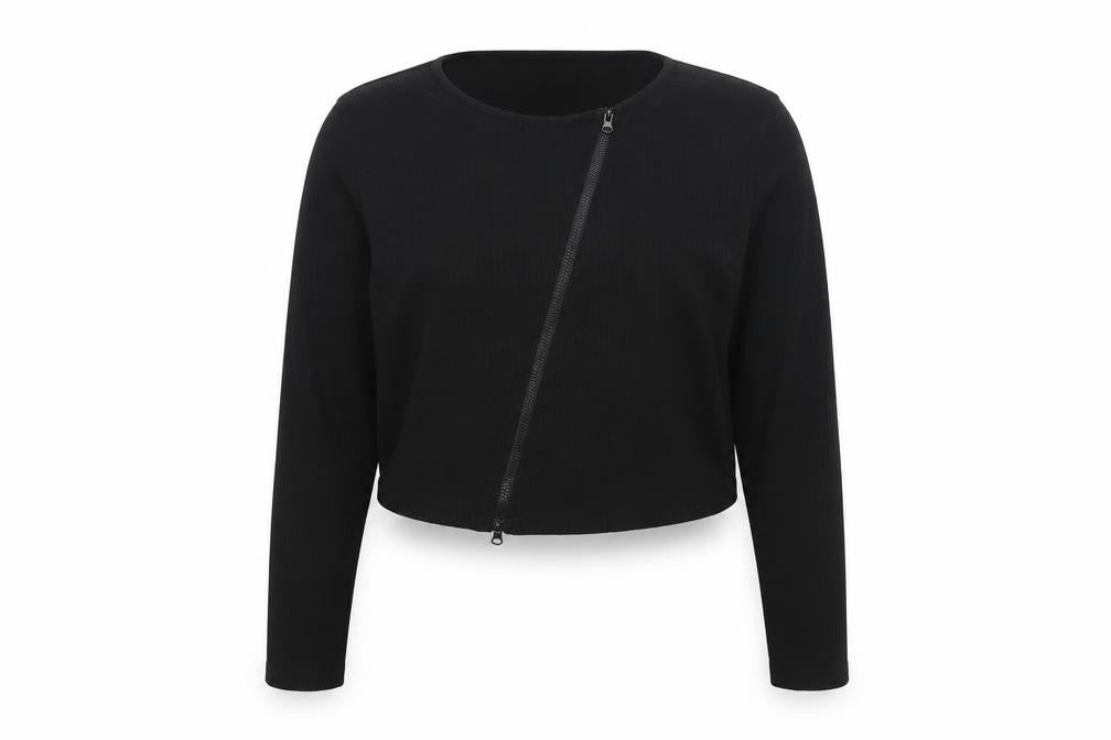 Front view of Missguided Women’s Black Cropped Zip Jersey Blouse UK 20 Plus