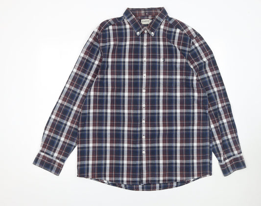 Farah Classic Men's Blue Check Long Sleeve Button-Up Shirt 2XL