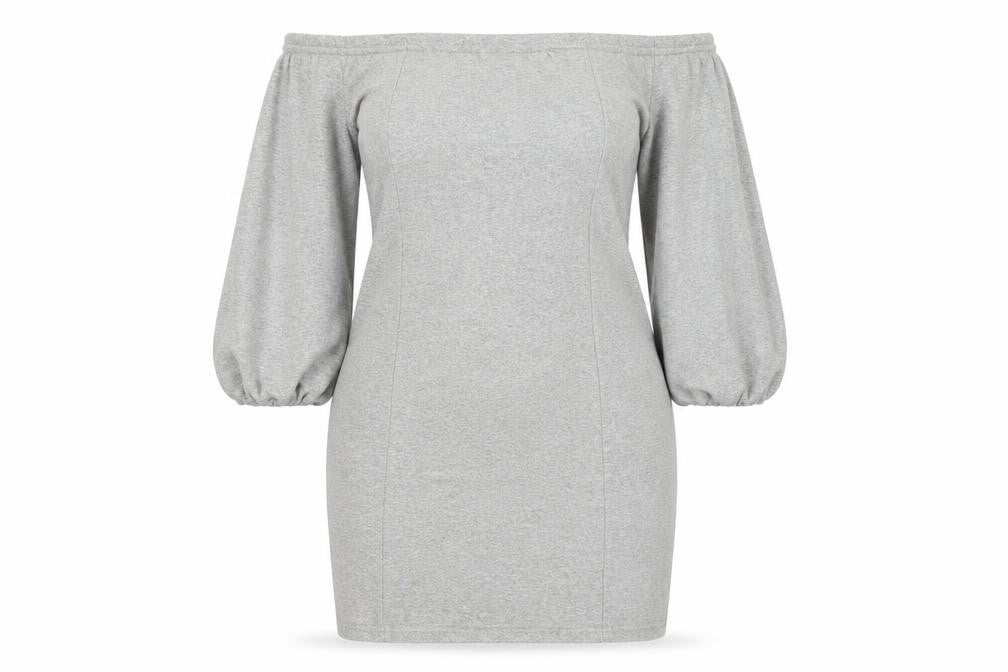 Front view of ASOS Women Grey Bodycon Off Shoulder Jersey Dress, size 14