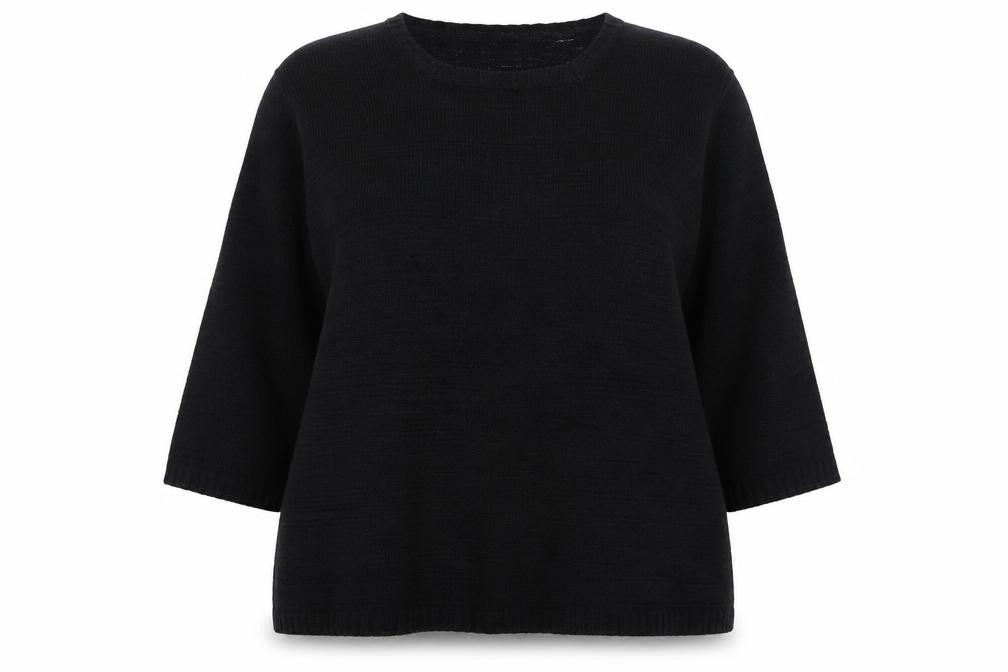 Eastex Women's Black Cotton Knit 3/4 Sleeve Pullover Jumper Size 20