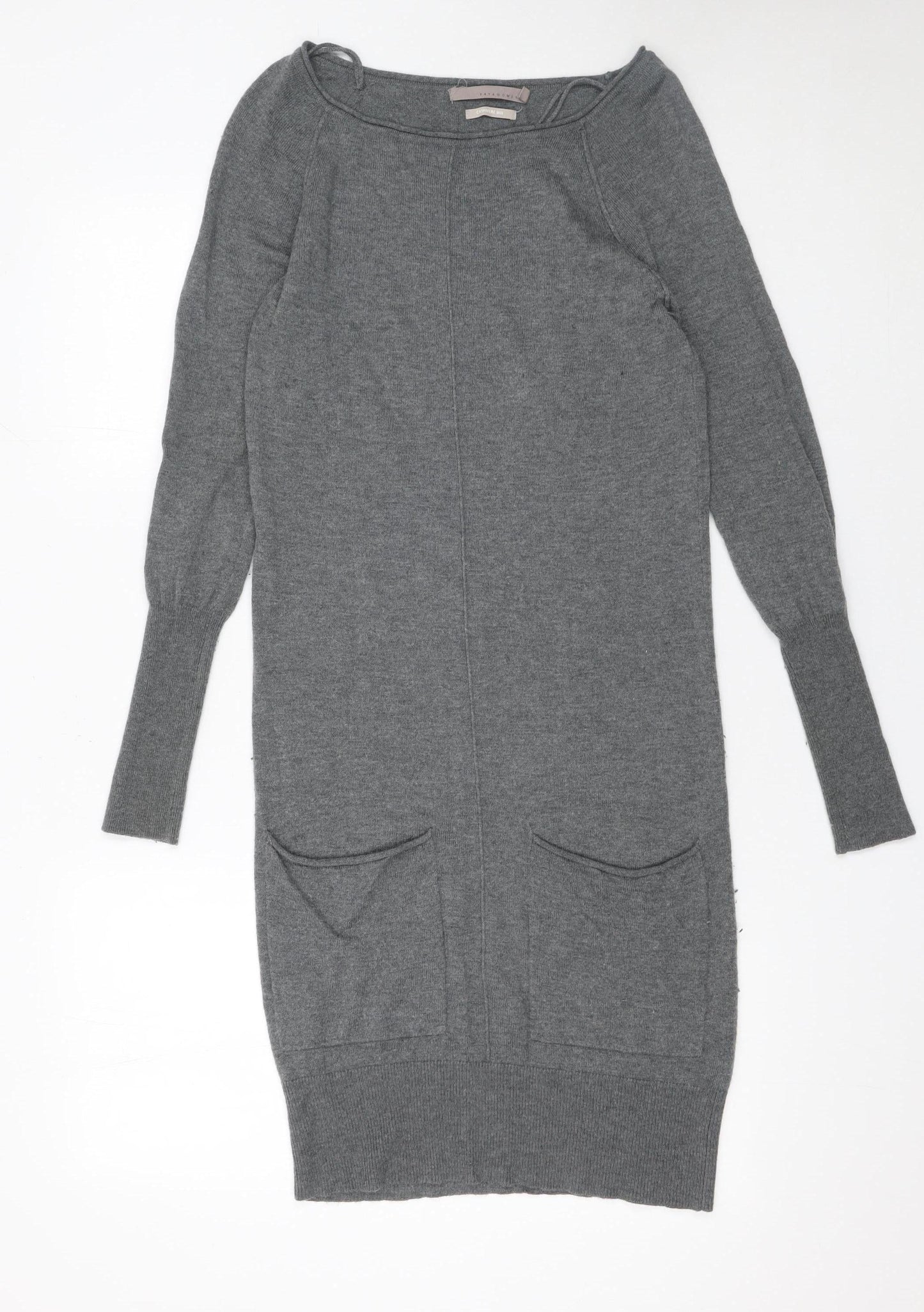 YAYA Women Grey Cashmere Mix Jumper Dress XS Long Sleeve Knitwear