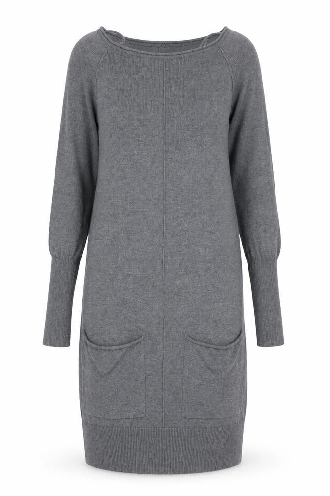 Front view of YAYA Women Grey Cashmere Mix Jumper Dress XS Long Sleeve Knitwear