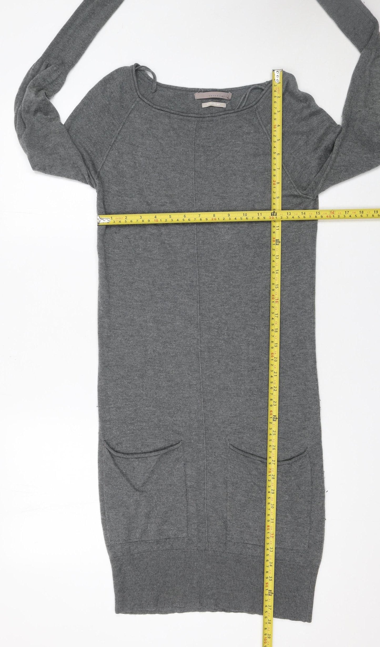 YAYA Women Grey Cashmere Mix Jumper Dress XS Long Sleeve Knitwear