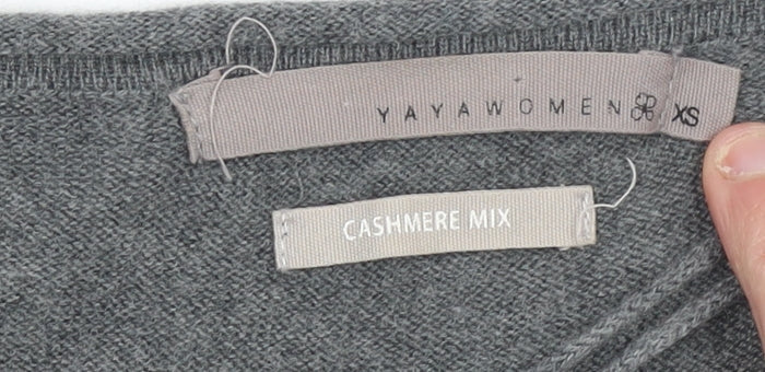 YAYA Women Grey Cashmere Mix Jumper Dress XS Long Sleeve Knitwear