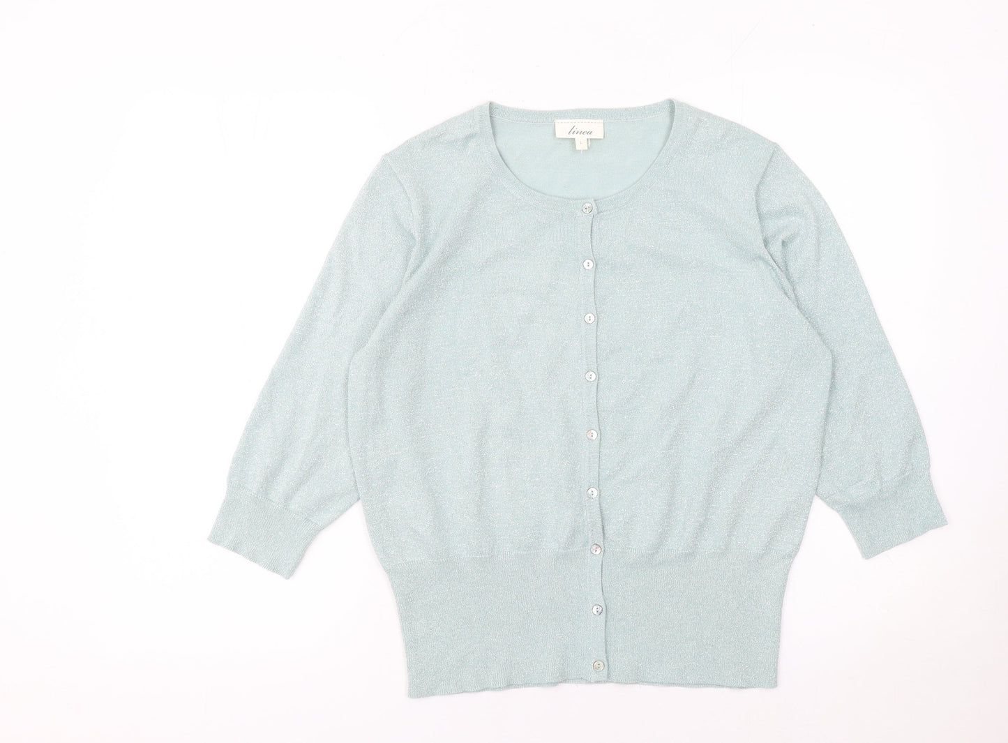 Linea Women Green L Cardigan Round Neck Lightweight Knit
