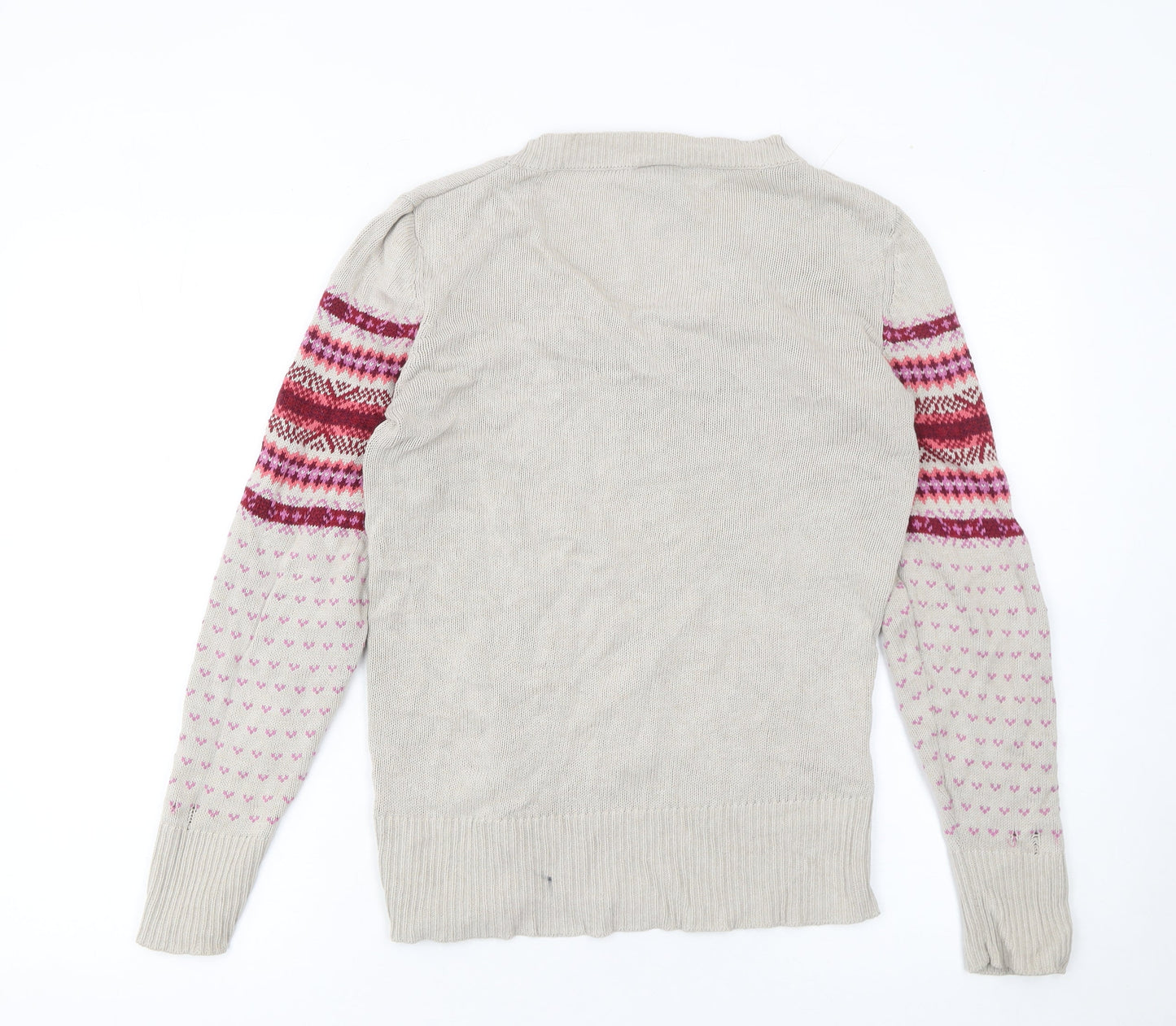 Faded Glory Womens Beige Fair Isle V-Neck Cotton Jumper Size S