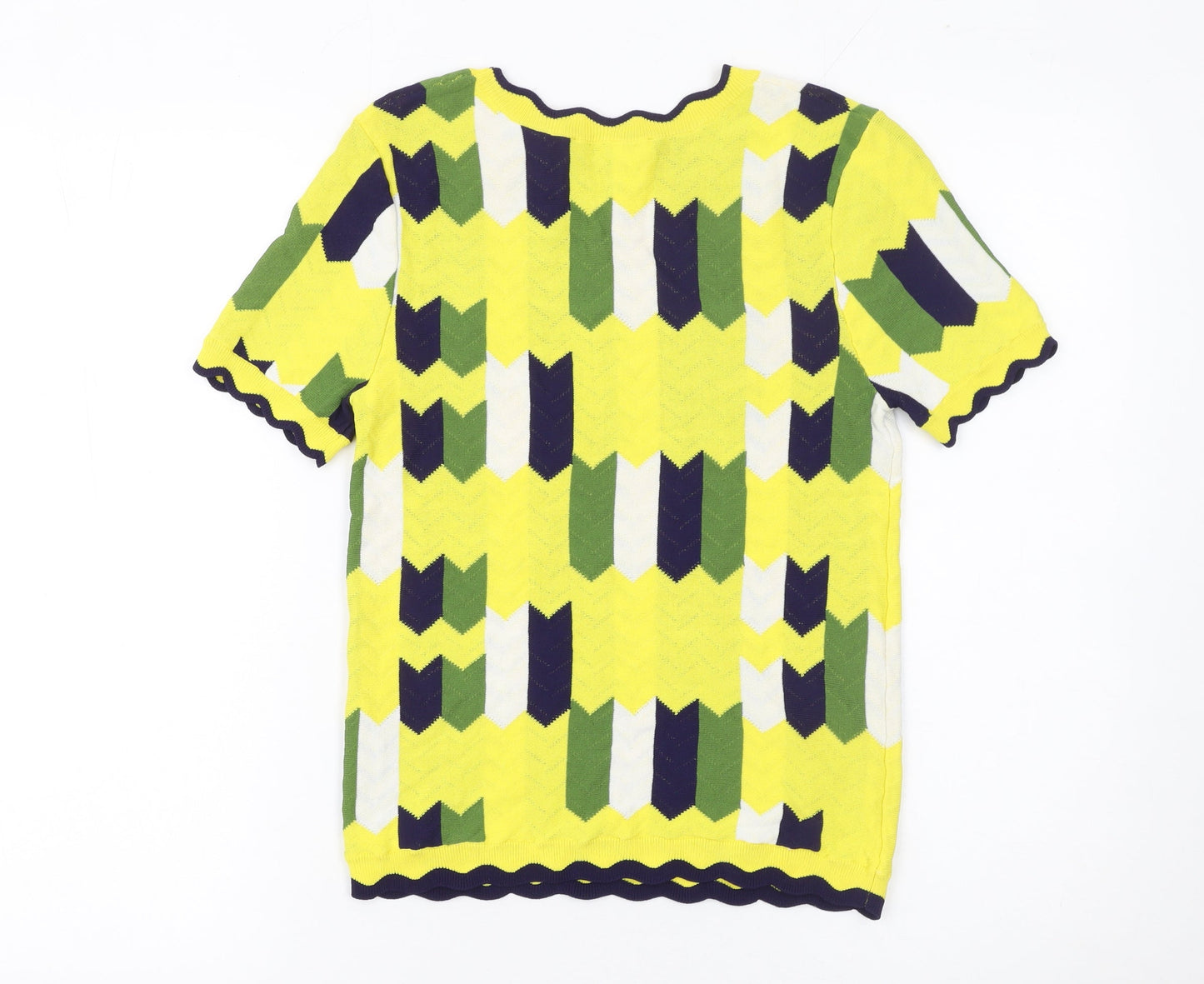 Zara Knit Women's Multicoloured Geometric Short Sleeve Viscose Top S