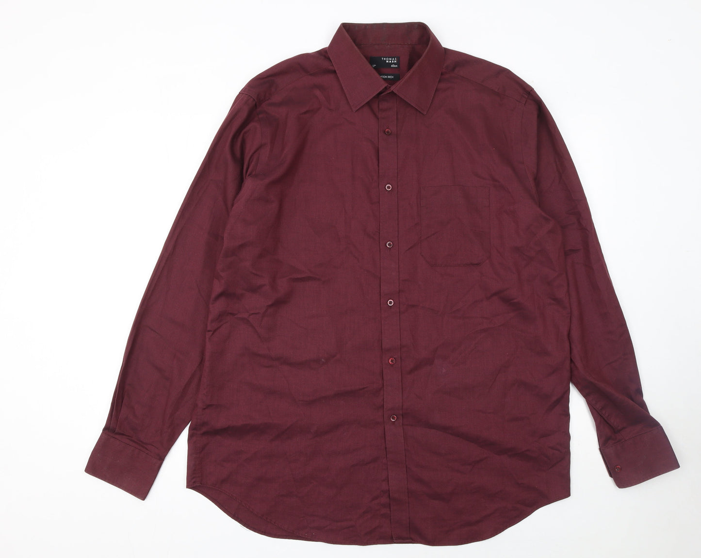 Thomas Nash Men's Red Cotton Blend Long Sleeve Regular Fit Button-Up Shirt 17in