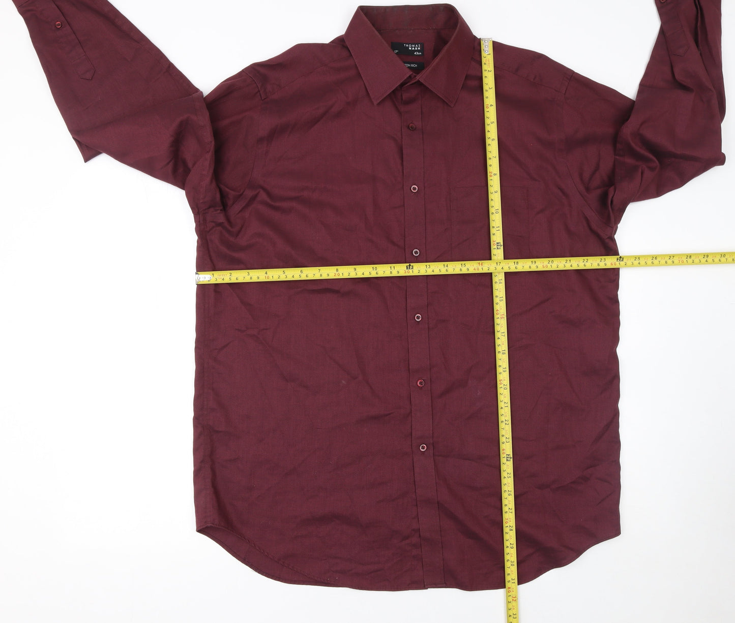 Thomas Nash Men's Red Cotton Blend Long Sleeve Regular Fit Button-Up Shirt 17in