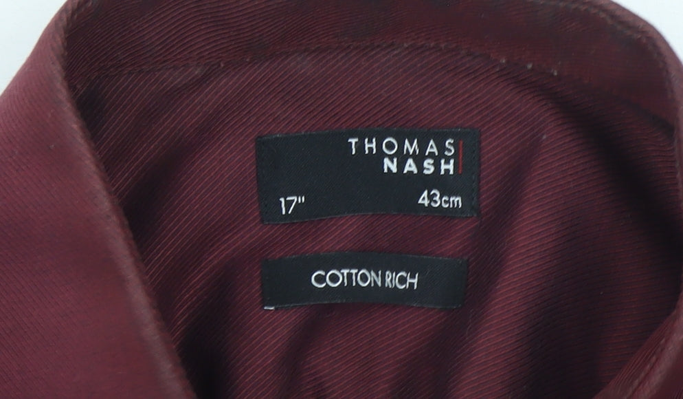 Thomas Nash Men's Red Cotton Blend Long Sleeve Regular Fit Button-Up Shirt 17in