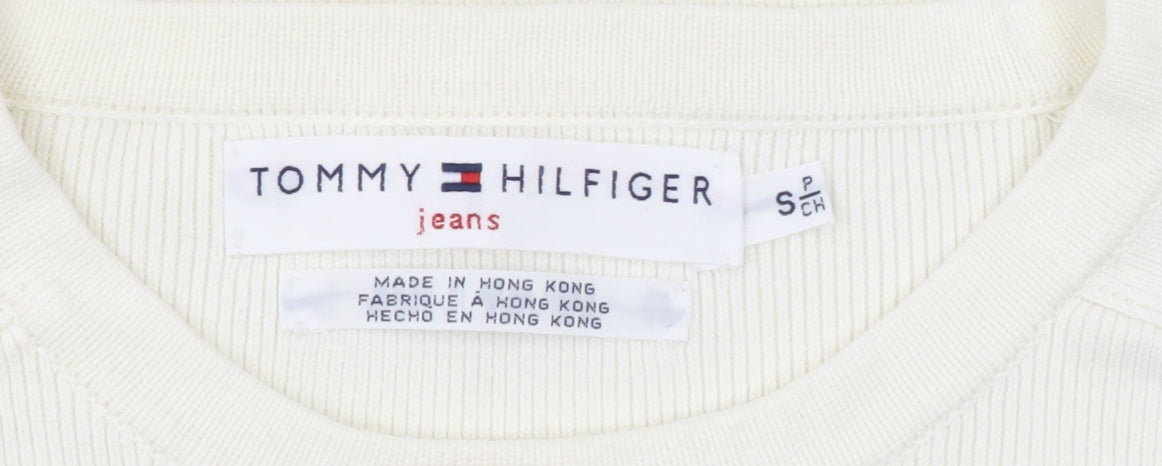 Tommy Hilfiger Women White Stripe Crew Knit Cotton Jumper Size S