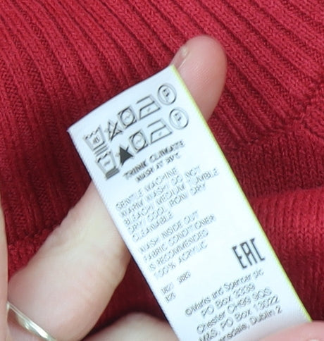 Marks and Spencer Womens Red Roll Neck Raglan Jumper XS