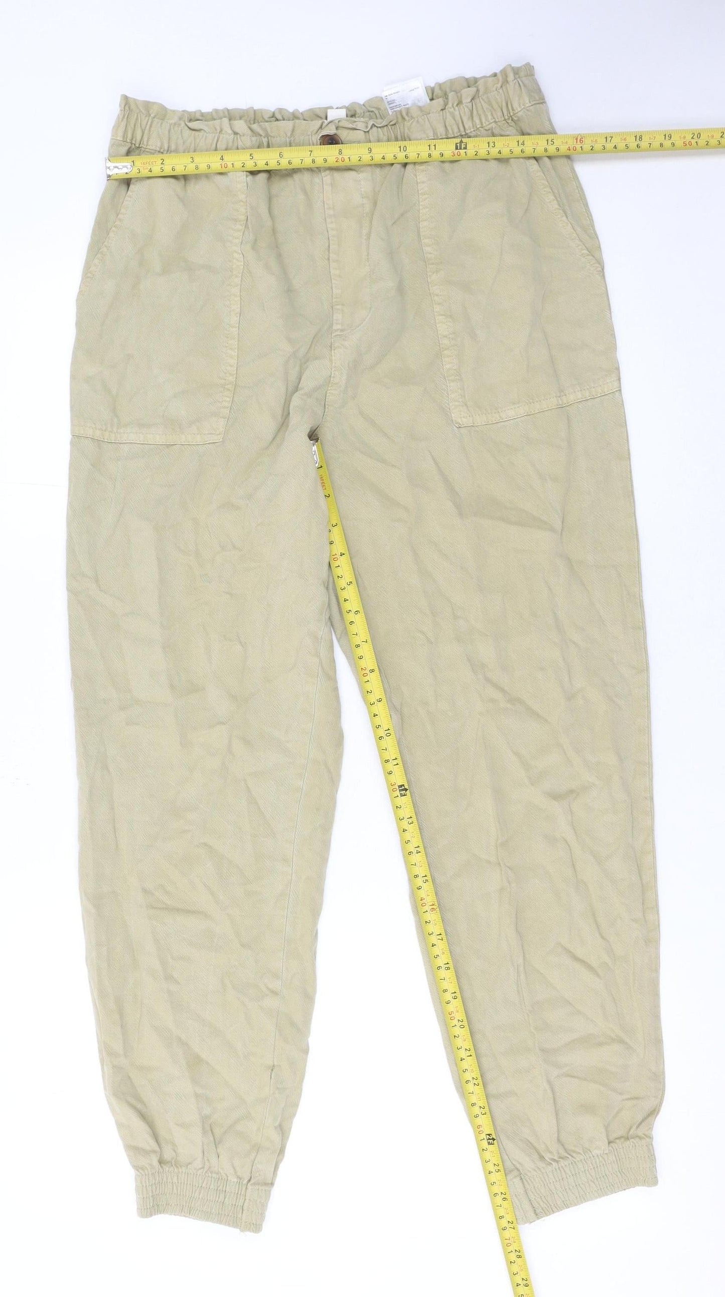 H&M Women Beige Lyocell Jogger Trousers Size 12