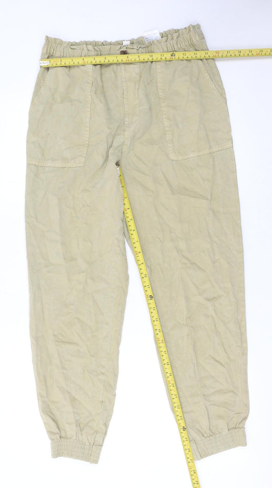 H&M Women Beige Lyocell Jogger Trousers Size 12